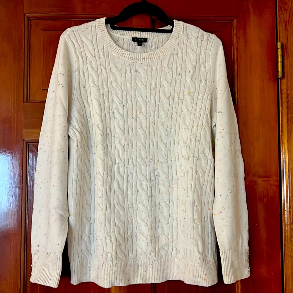 Talbots Large Tweed Cable Knit Crewneck Sweater, color Alpine Cream Multi